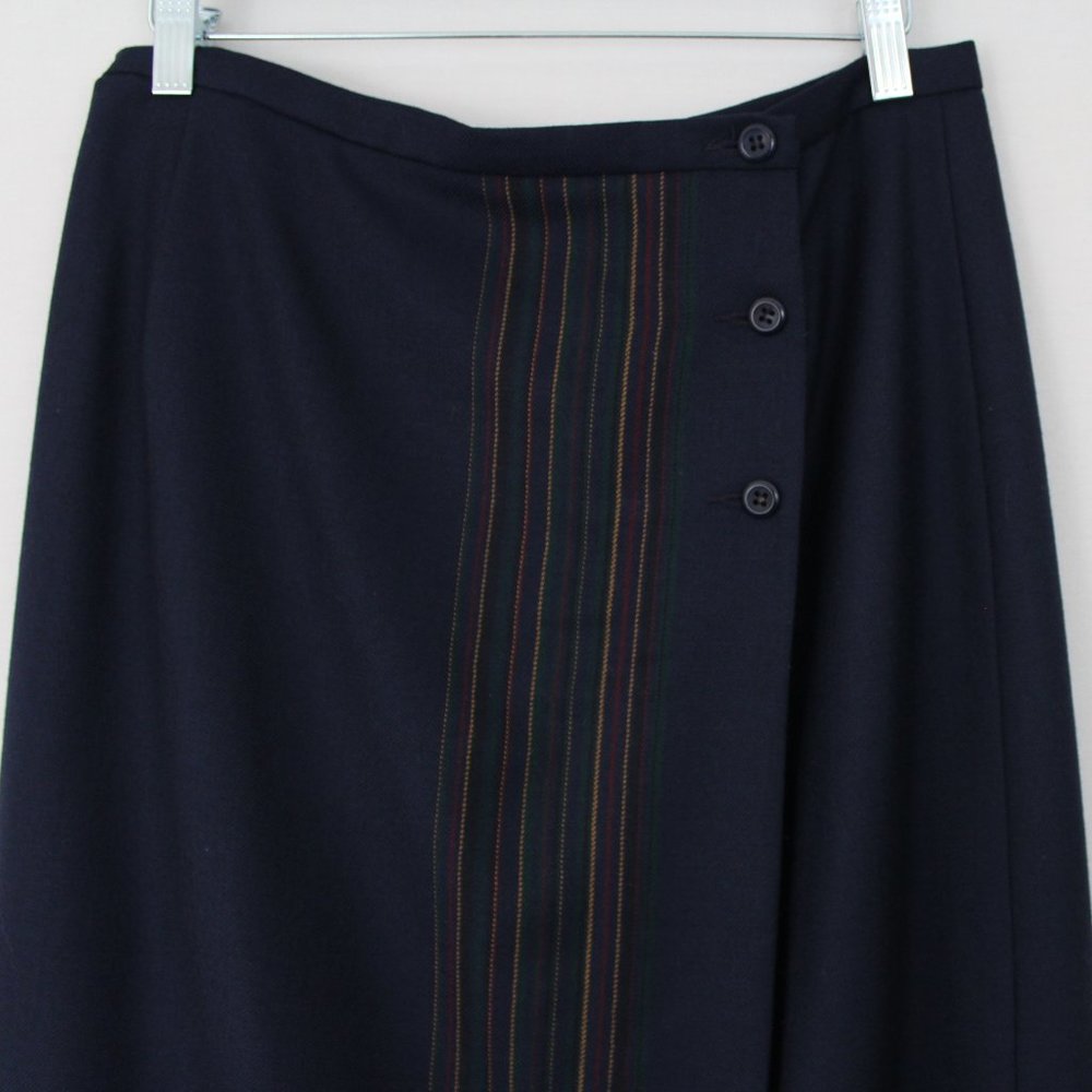 Pendleton Solid Navy Blue Long Plaid Stripe Skirt - image 5